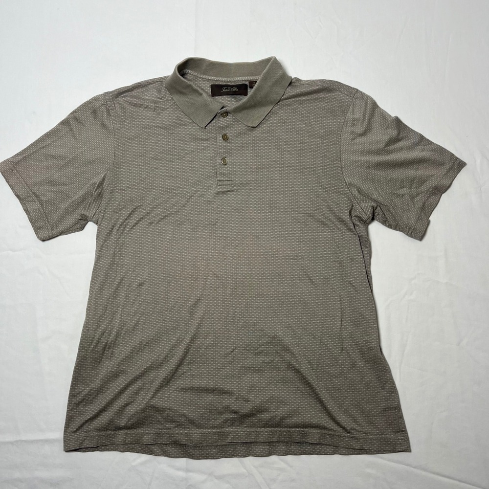 Tasso Elba Mens Polo Shirt Medium Brown Textured 100% Cotton Short Sleeve Casual